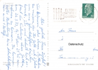 Rückansicht - Zwickau 4 Motive wie Hauptbahnhof, Ringkaffee, 1973 - gebrauchte und gelaufene Postkarte von Zwickau Stempel mit Aufschrift "Eltern Achtet Darauf" von der Staatlichen Versicherung der DDR