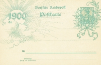 Vorderansicht - 1900 Jahrhundert-Postkarte - Sonne und Wolken, Deutsches Kaiserreich - 5 Mark, Fünf Reichsmark Briefmarke, 1900 ungenutzt, sehr selten!