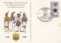 Vorderansicht - 800 Jahre Freiberg in Sachsen, Hüttenparade, 20 Pfennig DDR, 1986 - Freiberg Hüttenmann in Parade 19. Jahrhundert sehr seltene Postkarte!