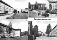Vorderansicht - Ansichtskarte Zwickau - Marienthal, 1981 - Otto-Grotewohl-Schule, Rotdornweg, Lion-Feuchtwangen-Straße, Windbergstraße Echt Foto