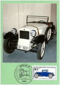 Vorderansicht - Auto von DKW F1 1931, Für die Jugend, 1982 - Jugendmarken - Historische Autos 90+45 Pfennige Deutsche Bundespost Bonn