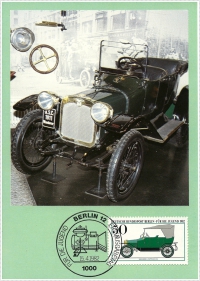 Vorderansicht - Auto von Wanderer Puppchen 1911, Für die Jugend, 1982 - Jugendmarken - Historische Autos 50+25 Pfennige Deutsche Bundespost Bonn