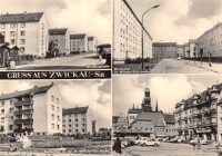 Vorderansicht - Gruss aus Zwickau - Marienthal, 1967 - Wilhelm-Külz-Straße, Windbergstraße und Hauptmarkt Echtes Foto (Handabzug)