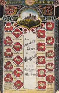 Vorderansicht - Gruß von der Wartburg, colorierte Postkarte - Alte Postkarte ungelaufen