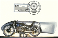 Vorderansicht - Motorrad von BMW Weltrekordmaschine 1936, Für die Jugend, Motorräder 1983 - Jugendmarken - Historische Motorräder 120+60 Pfennige Deutsche Bundespost Bonn