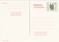 Vorderansicht - Nur Antwortkarte - Goethe-Schiller-Denkmal - 30 Pfennig DDR, 1990 zählt zu den letzten Postkarten der DDR!
