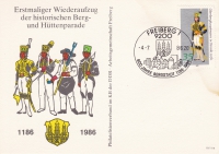 Vorderansicht - Postkarte - 800 Jahre Freiberg, Bergparade, 35 Pfennig DDR, 1986 - Oberberghauptmann in Parade 19. Jahrhundert sehr seltene Postkarte!