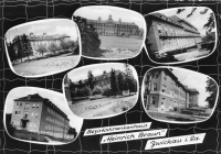 Vorderansicht - Zwickau - Heinrich-Braun-Krankenhaus, 1957 V2 - sehr schöne alte Postkarte vom Heinrich-Braun-Krankenhaus schwarz-weiß Ansichtskarte