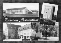 Vorderansicht - Zwickau - Marienthal, 1967 - Neue Schule, Hochhaus, Goethestraße, Wäscherei Echt Foto