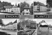 Vorderansicht - Zwickau - Planitz, 1972 - 6 Motive, wie das Kulturhaus, Teehaus, Zwickauer Straße, Pestalozzistraße, Schmuckplatz und Freibad Echte Fotografie