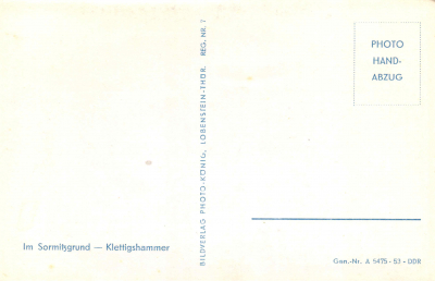 Im Sormitzgrund - Klettigshammer, Postkarte 1953 DDR