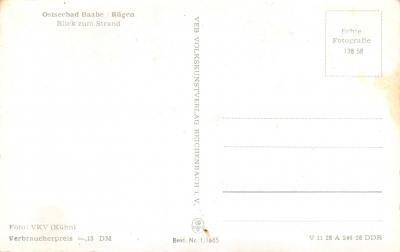 Ostseebad Baabe - Blick zum Strand, Postkarte 1958
