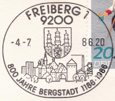 Postkarte - 800 Jahre Freiberg, Bergparade, 20 Pfennig DDR, 1986