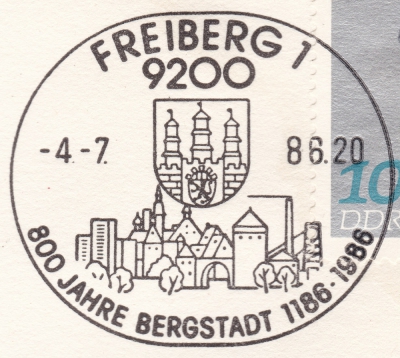 Postkarte - 800 Jahre Freiberg, Bergparade, 10 Pfennig DDR, 1986