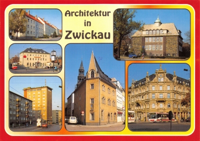 Wohngebiet Eckersbach, Sparkassengebäude, Hochhaus Marienthal, Schiffchen, Landwirtschaftsschule, Eckhaus - Zwickau