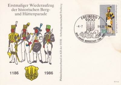 Postkarte - 800 Jahre Freiberg, Bergparade, 35 Pfennig DDR, 1986