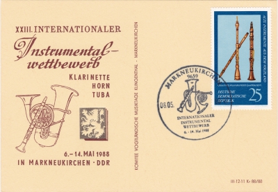 25 Pfennig Briefmarke DDR - Oboe, Klarinette, Querflöte, 1988