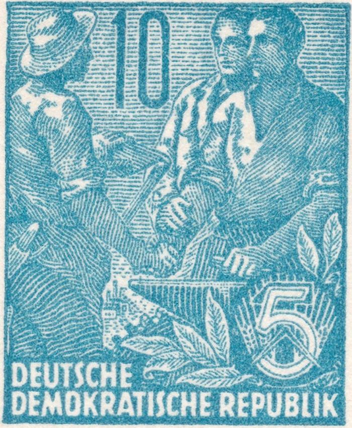 Briefmarke - Ganzsache Briefmarke 10 Pfennig DDR; Arbeiter und Bauern sehr selten