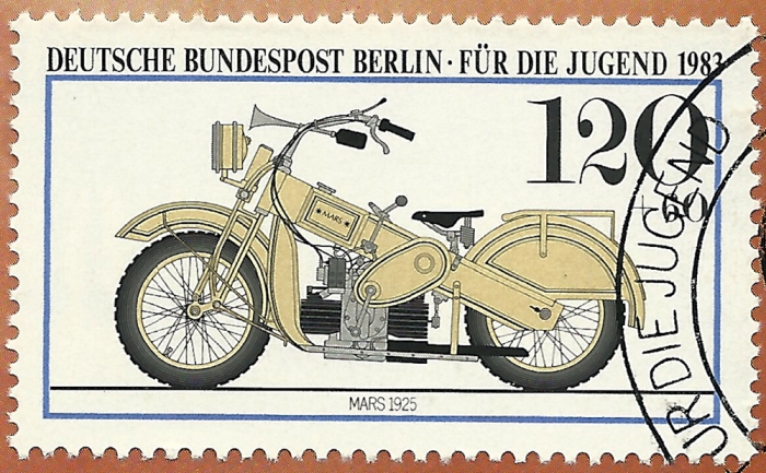 Briefmarke - Motorrad von Mars 1925, Für die Jugend, Motorräder 1983 - Jugendmarken - Historische Motorräder sehr guter Zustand