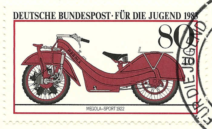Briefmarke - Motorrad von Megola-Sport 1922, Für die Jugend, Motorräder 1983 - Jugendmarken - Historische Motorräder sehr guter Zustand
