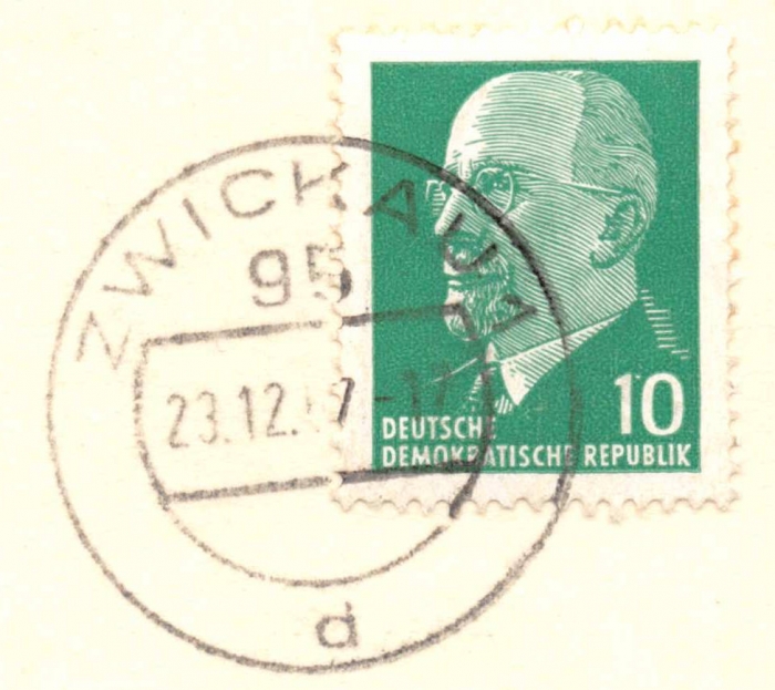 Briefmarke - Walter Ulbricht 10 Pfennig Postkarte ist gelaufen