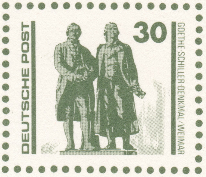 Briefmarke Ganzsache - Nur Antwortkarte - Goethe-Schiller-Denkmal - 30 Pfennig DDR, 1990 Antwortkarte wurde am oberen Rand abgerissen, siehe Bilder