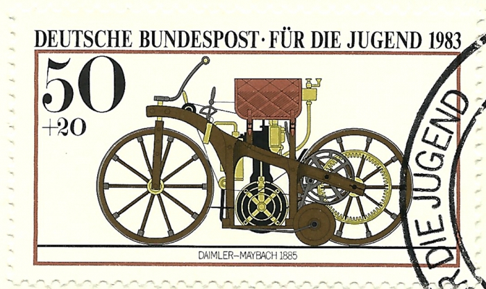 Detailansicht - Motorrad von Daimler-Maybach 1885, Für die Jugend, Motorräder 1983 - Jugendmarken - Historische Motorräder sehr guter Zustand