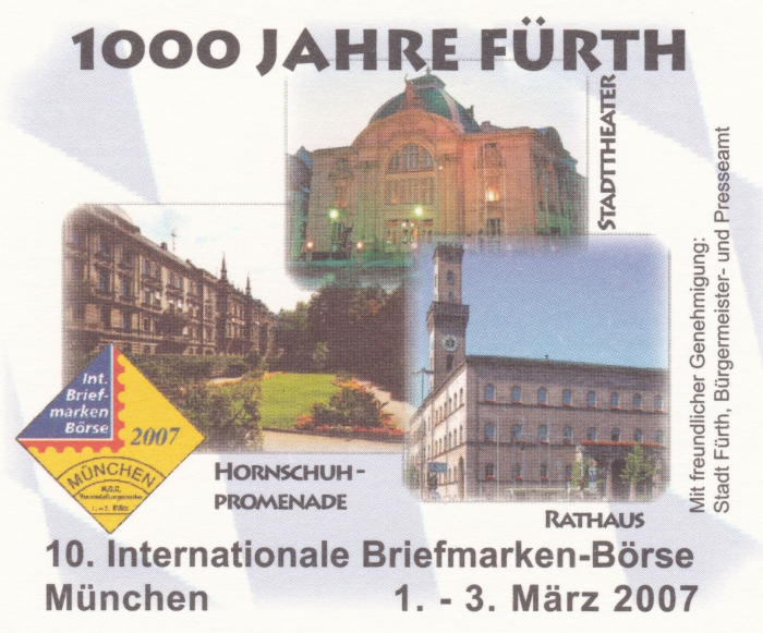 Detailansicht - Pluskarte - 1000 Jahre Fürth, 2007 - 10. Internationale Briefmarken-Börse München ungelaufen und unbenutzt!