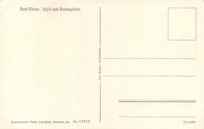 Rückansicht - Bad Elster - Idyll am Badeplatz, Postkarte - sehr seltene Ansichtskarte Karton, coloriert