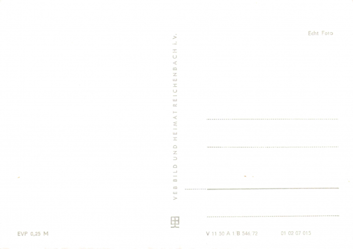 Rückansicht - Gruß aus Parchim, Postkarte 1972 - FDGB Kinderkurheim Markower Mühle Karton, s/w-Abzug