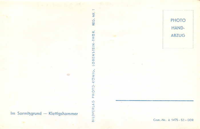 Rückansicht - Im Sormitzgrund - Klettingshammer, Postkarte 1953 DDR - Photo Handabzug gebraucht