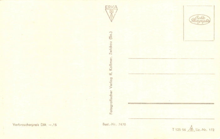 Rückansicht - Mühlleithen im Vogtland, Postkarte 1956 - Sommerfrische und Wintersportplatz Karton, s/w-Abzug