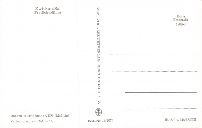 Rückansicht - Zwickau Sachsen - Freilichtbühne, 1958 - alte Schwarz-Weiß-Postkarte Postkarte sehr selten!