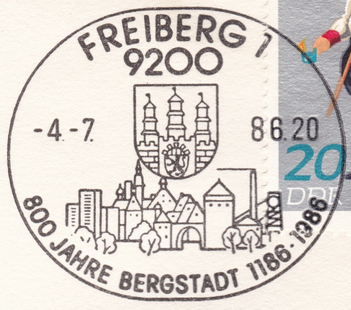 Stempel - 800 Jahre Freiberg in Sachsen, Hüttenparade, 20 Pfennig DDR, 1986 - Freiberg Hüttenmann in Parade 19. Jahrhundert Sonderedition!