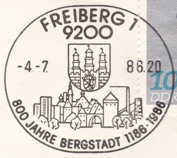 Stempel - Postkarte - 800 Jahre Freiberg, Bergparade, 10 Pfennig DDR, 1986 - Sächsischer Bergmann in Parade 19. Jahrhundert Sonderedition!
