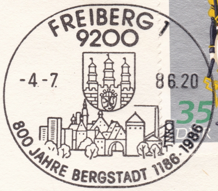 Stempel - Postkarte - 800 Jahre Freiberg, Bergparade, 35 Pfennig DDR, 1986 - Oberberghauptmann in Parade 19. Jahrhundert Sonderedition!