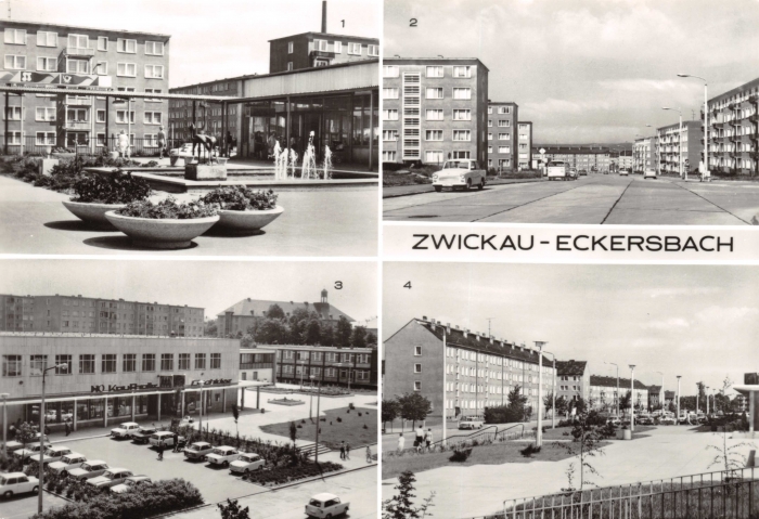 Vorderansicht - Ansichtskarte Zwickau - Eckersbach, 1985 - Verschiedene Ansichten von Eckersbach Echt Foto