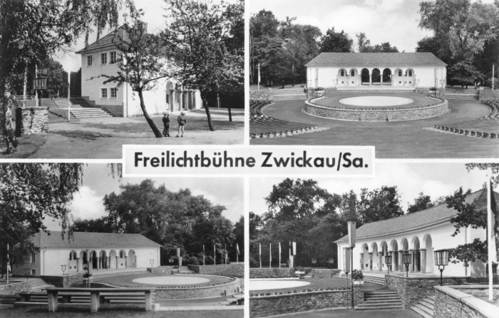 Vorderansicht - Freilichtbühne in Zwickau, 1963 - Verschiedene Ansichten der Freilichtbühne Echtes Foto (Handabzug)