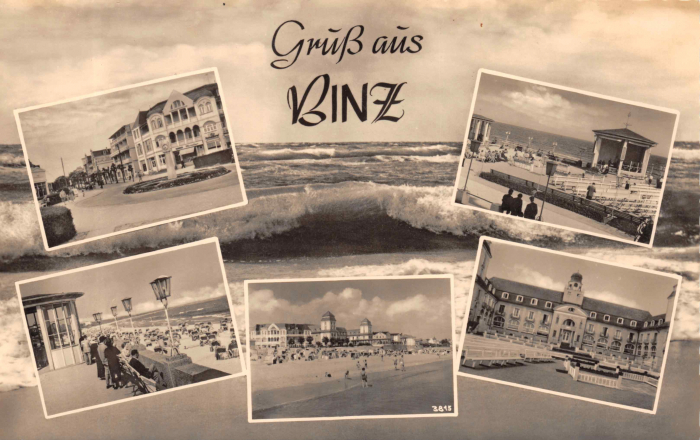 Vorderansicht - Grüß aus Ostseebad Binz, Rügen Postkarte 1945 - Ansichtskarte Binz Strand ungelaufen