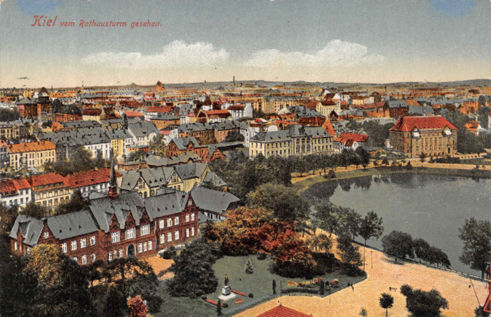 Vorderansicht - Kiel vom Rathausturm gesehen, Postkarte - Alte Ansichtskarte ungelaufen