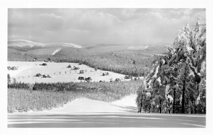 Vorderansicht - Mühlleithen im Winter, Postkarte 1955 - sehr seltene Ansichtskarte ungelaufen, sehr guter Zustand