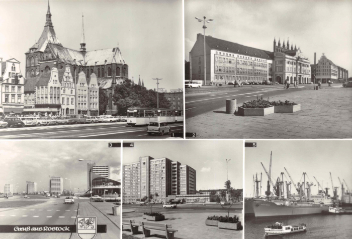Vorderansicht - Rostock Hafen, Ernst-Thälmann Platz, Postkarte 1979 - Alte Postkarte ungelaufen, sehr guter Zustand