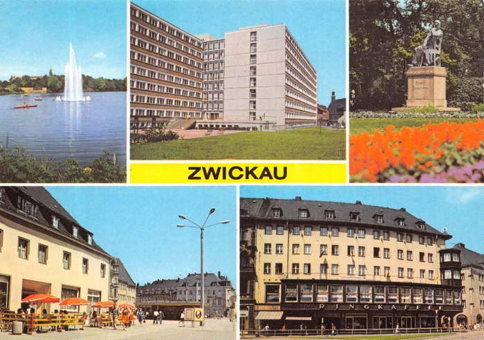 Vorderansicht - Zwickau - Ansichtskarte, 1978 - Ansichtskarte mit 5 Motiven zum Kaufen alte Farbfotos