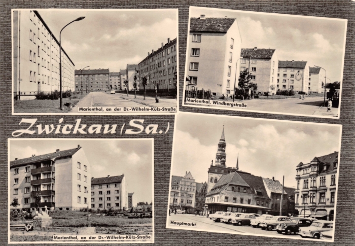Vorderansicht - Zwickau - Marienthal, 1974 - Wilhelm-Külz-Straße, Windbergstraße und Hauptmarkt Echtes Foto (Handabzug)