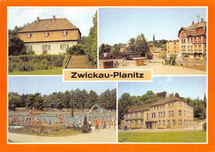 Vorderansicht - Zwickau - Planitz, 1988 - 4 Motive, wie das Blick zum Gedenkstein der Opfer des Faschismus, Strandbad, Kulturhaus Grubenlampe Echte Fotografie